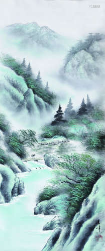 日本画 青峰山溪图