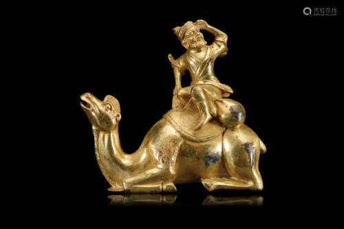 铜鎏金人物骆驼摆件