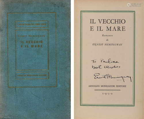 海明威（1899～1961 ） 1952年作 海明威签赠本意大利语初版《老人与海》
