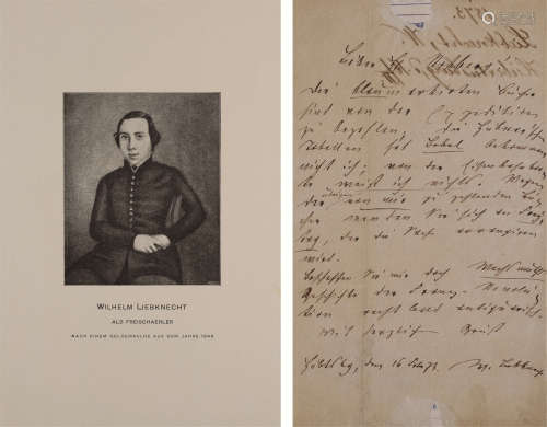 威廉·李卜克内西（1826～1919） 1873年作 威廉·李卜克内西被捕期间提到倍倍尔的亲笔信
