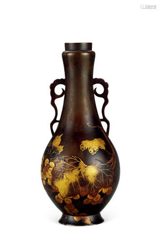 嵌金果子圖銅製花瓶