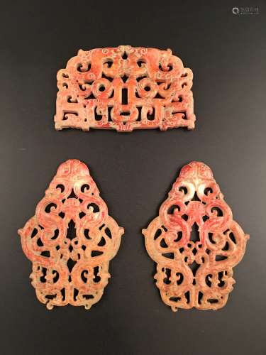 3 Pieces Chinese Han Dynasty Jade Ornament