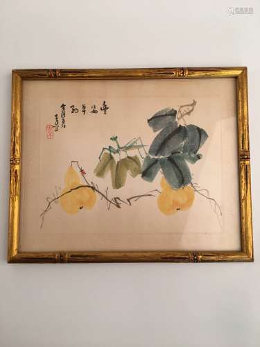 Chinese Watercolor Painting with Frame