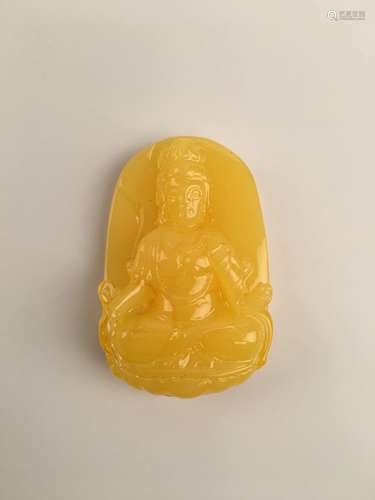 Honey Bee Amber Guanyin Pendant