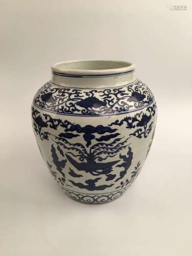 Chinese Blue and White Phoenix Porcelain Jar