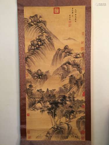 Chinese Watercolor Painting Scroll by Shiming Wang