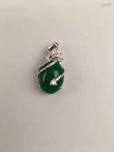 Chinese Green Jade Pendant with Silver Decoration