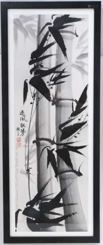 ATTRIBUTED AND SIGNED DUAN GUANZHI (1933-  ). A INK AND COLOR ON PAPER HANGING FRAMED PAINTING ONE. H177.