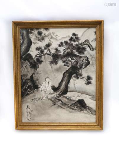 A CHINESE INK AND COLOR ON PAPER HANGING FRAMED PAINTING .H0173.