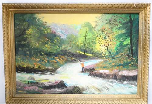 ANTIQUE FRAMED OIL ON CANVAS LANDSCAPE .OH001