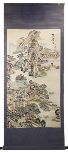 A INK AND COLOR ON PAPER HANGING SCROLL PAINTING. H217.