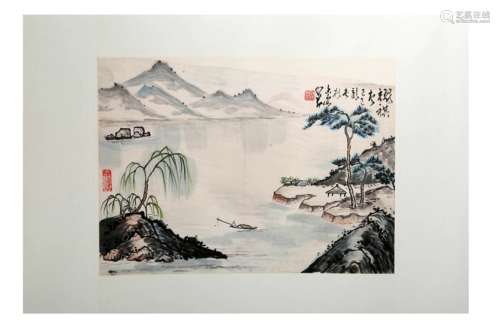 IGNED YAO QI AND ZHAO SHAOANG (1905-1998). A INK AND COLOR ON PAPER HANGING PAINTING. H269.