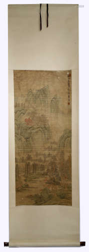 SIGNED CHEN HONGSHOU. A INK AND COLOR ON PAPER HANGING SCROLL.H523.