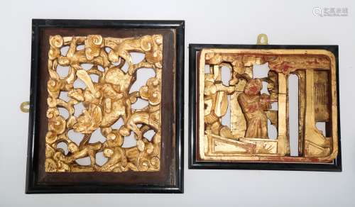 (2)   A PAIR OF CHINESE WOOD PLAQUES.M023.