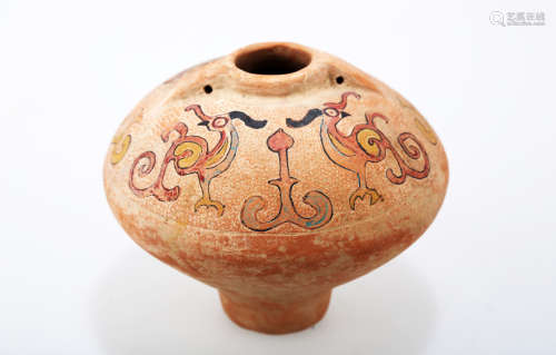 A JIN DYNASTY STYLE COLOR EARTHENWARE JAR WITH FOUR PHOENIX. C293.