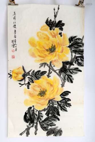 SIGNED XU PEIHONG (1895-1953). A INK AND COLOR ON PAPER PAINTING. H529.