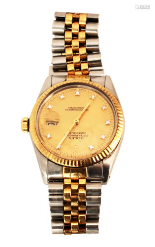 MAN'S 18KYG AND STAINLESS ROLEX DATEJUST WITH CHAMPAGNE