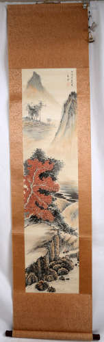 SIGNED TANG YUN (1910- ). A INK AND COLOR ON PAPER HANGING SCROLL PAINTING.H284.