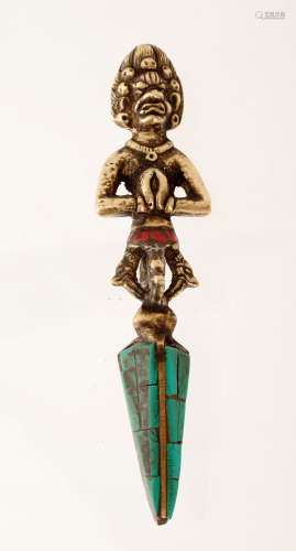 TIBET BUDDHIST COPPER RITUAL APPARATUS INLAID