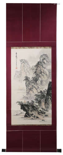 A INK AND COLOR ON PAPER HANGING SCROLL PAINTING. H218.