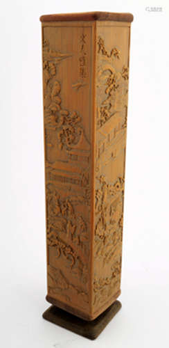A FINELY CARVED BAMBOO INCENSE TUBE