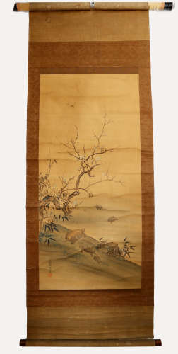 SIGNED YUAN ZAIZHONG (1750-1837).A JAPANESE INK AND COLOR ON PAPER HANGING SCROLL PAINTING.H299.