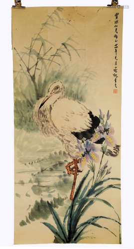SIGNED ZHANG YUGUANG (1885-1968). A INK AND COLOR ON PAPER PAINTING.H531.
