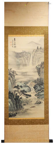 SIGNED XU SHAOFENG.A INK AND COLOR ON SILK HANGING SCROLL PAINTING. H202