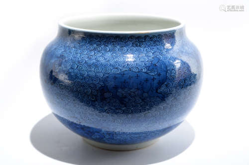 A BLUE GROUND PORCELAIN JAR WITH PATTERN OF DIVINE