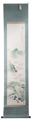 A INK AND COLOR ON PAPER HANGING SCROLL PAINTING. H214.
