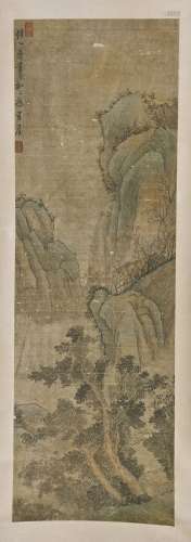 SIGNED CHEN HONGSHOU. A INK AND COLOR ON PAPER HANGING SCROLL.H279.