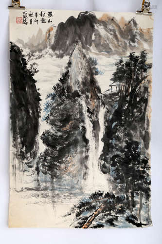 SIGNED LONG RUI (1946- ). A INK AND COLOR ON PAPER PAINTING.H530.