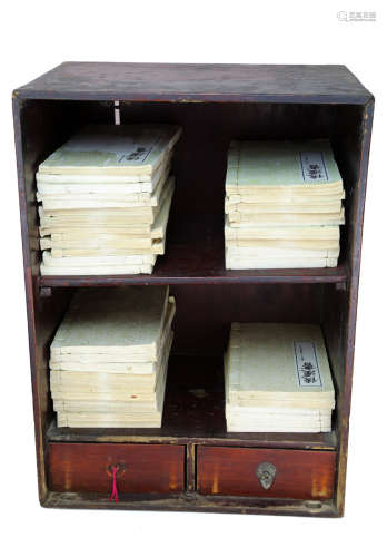 CHINESE 19 TH CENTURY WOODEN BOOK BOX AND A SET OF THIRTY-NINE CHINESE BOOKS OF THE LATER HAN.