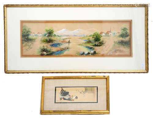 (3)  A PAIR OLD JAPANESE PAINTINGS. FRAMED.H240.