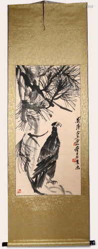 SIGNED QI BAISHI(1864-1957). A INK AND COLOR ON PAPER HANGING SCROLL PAINTING.H516.