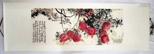 SIGNED GAO GUANHUA (1915-1999). A INK AND COLOR ON PAPER HANGING SCROLL PAINTING.H510.
