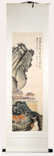 SIGNED PU XINYI(1896-1963). A INK AND COLOR ON PAPER HANGING SCROLL PAINTING.H513.