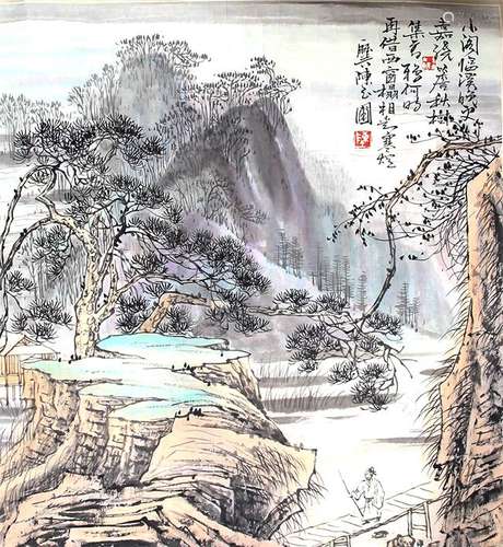 ATTRIBUTED AND SIGNED CHEN YUBU (1946- ). A INK AND COLOR ON PAPER HANGING PAINTING. H250.