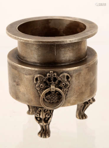 A SILVER TRIPOD CENSER