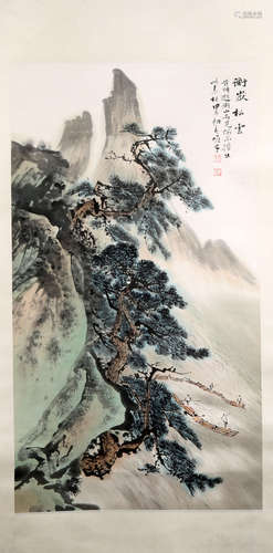 SIGNED LI XIONGCAI (1910-2001). A INK AND COLOR ON PAPER HANGING SCROLL. H242.