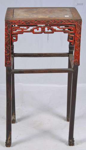 CHINESE CARVED MARBLE TOP SIDE TABLE