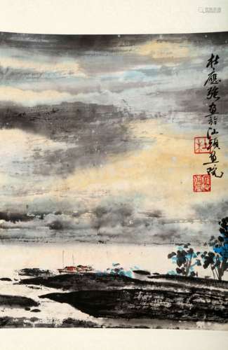 ATTRIBUTED AND SIGNED DU YINGQIANG (1939- ). A INK AND COLOR ON PAPER HANGING SCROLL PAINTING. H265.