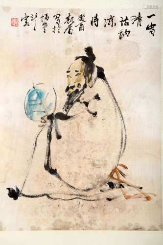 ATTRIBUTED AND SIGNED LIU SIFEN (1944- ). A INK AND COLOR ON PAPER HANGING SCROLL PAINTING. H266.