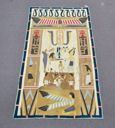 1920's LINEN EGYPTIAN REVIVAL WALL HANGING.OH024.