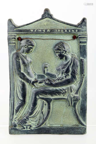 A BRONZE PLAQUE FROM GREECE, TILE BY CLEO TEISSEDRE, SMALL WAX RELIEF DECORATIVE SQUARE.OH027.