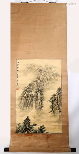 A INK AND COLOR ON PAPER HANGING SCROLL PAINTING.H501.