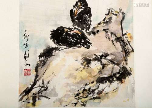 ATTRIBUTED AND SIGNED WU JINGSHAN (1943- ). A INK AND COLOR ON PAPER HANGING SCROLL PAINTING. H268.