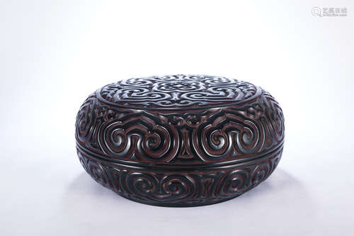 A Chinese Carved Lacquer Round Box with Cover