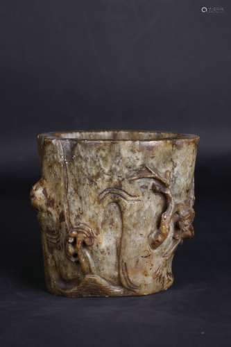 A Chinese Carved Stone Brush Pot