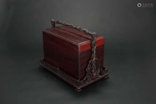 A Chinese Carved Rosewood Box with Caver and Handle